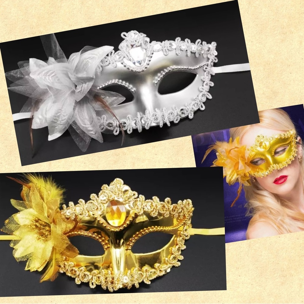 ✨MYSTIQUE✨MOLDED PLASTIC GOLD OR SILVER MASK - Picture 2 of 15